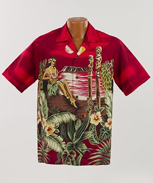 Made in Hawaii Men's Hawaiian Shirt Aloha Shirt XL Hula Girls Ukulele Tiki  Fish in Red 